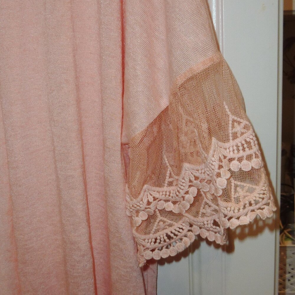 7th Ray Women's Light Peach Short Sleeve Lace Open Cardigan Medium - Picture 3 of 5